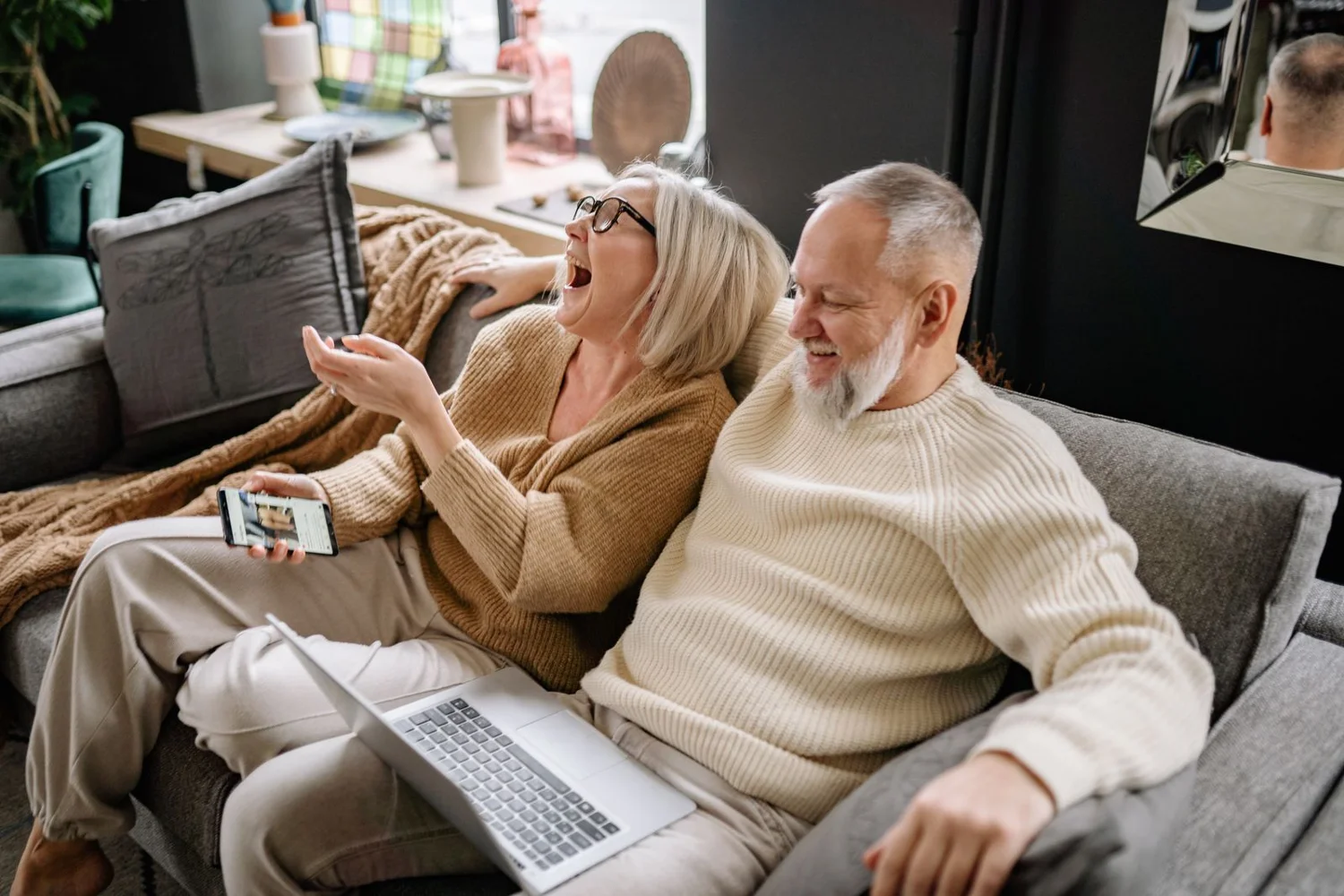 An older couple enjoying time together at home